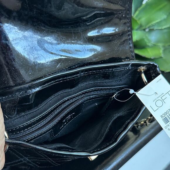 NWT Ann Taylor LOFT Black Quilted Patent Faux Leather Chain Shoulder Bag – NWT - Picture 9 of 9